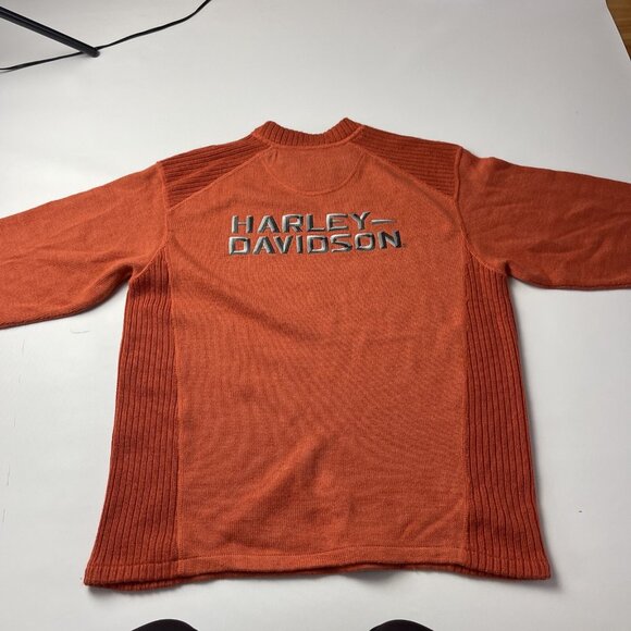 Harley-Davidson Motorcycles Embroidered Stitched MEDIUM Orange Sweater Pullover - Picture 8 of 11